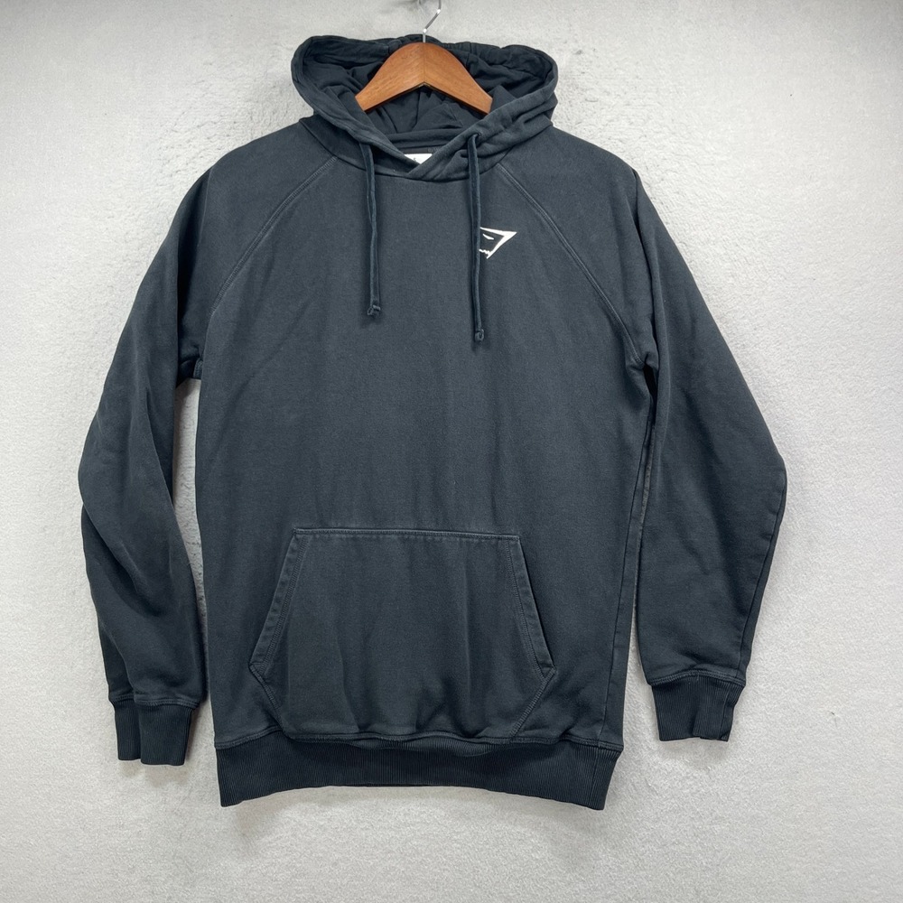 Gymshark Pullover Hoodie Men Small Black Fleece Gym Athleisure Active Sweatshirt